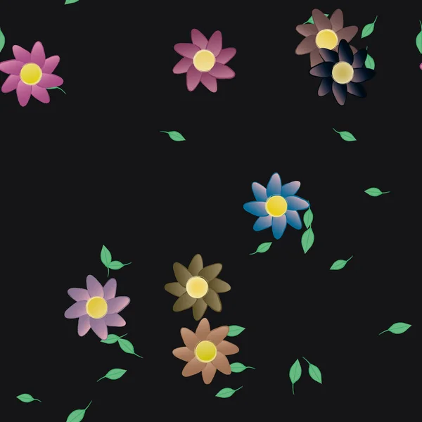 Flores Abstractas Con Hojas Verdes Fondo Sin Costuras Ilustración Vectorial — Archivo Imágenes Vectoriales