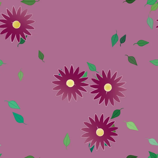 Flores Abstractas Con Hojas Verdes Fondo Sin Costuras Ilustración Vectorial — Archivo Imágenes Vectoriales