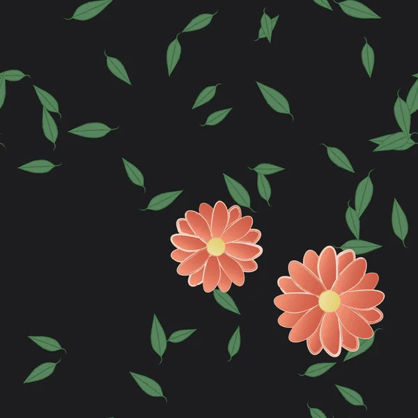 Mooie Compositie Met Eenvoudige Gekleurde Bloemen Groene Bladeren Vector Illustratie — Stockvector