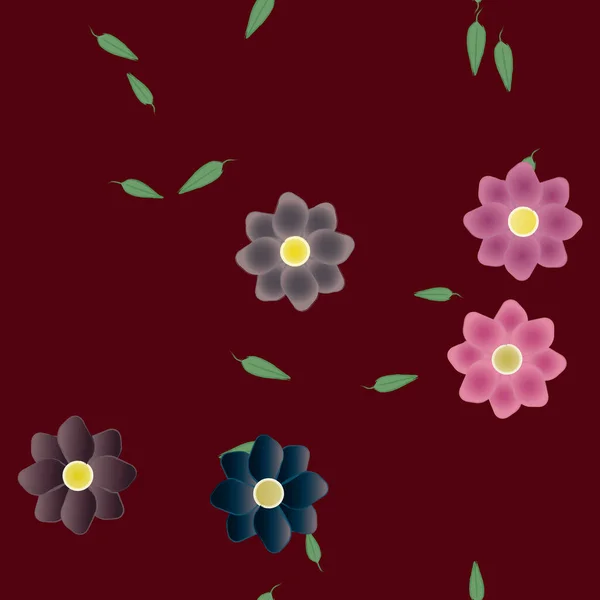 Fleurs Abstraites Avec Feuilles Vertes Fond Sans Couture Illustration Vectorielle — Image vectorielle