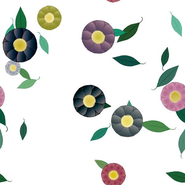 Abstrakte Blomster Med Grønne Blade Sømløs Baggrund Vektor Illustration – Stock-vektor
