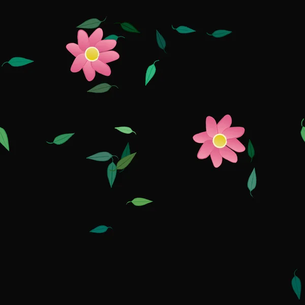 Fleurs Abstraites Avec Feuilles Vertes Fond Sans Couture Illustration Vectorielle — Image vectorielle