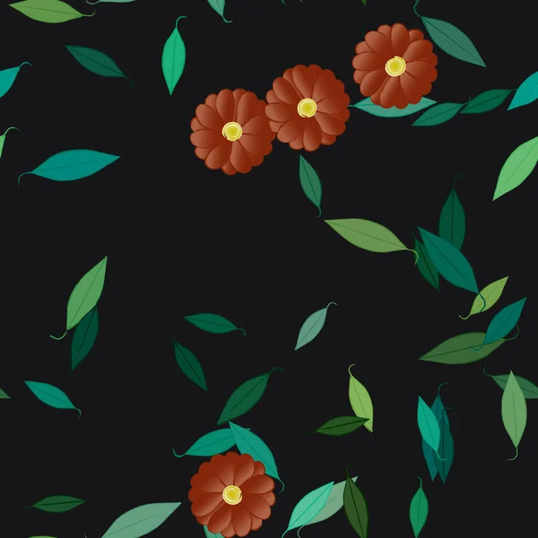 Abstrakta Blommor Med Gröna Blad Sömlös Bakgrund Vektor Illustration — Stock vektor