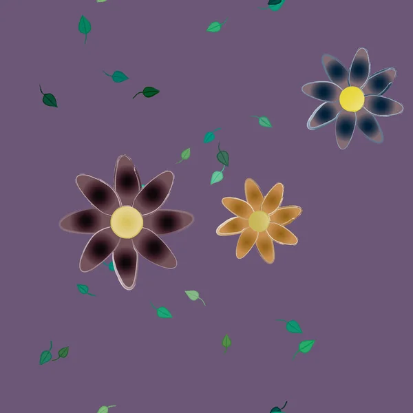 Hermosa Composición Con Flores Colores Simples Hojas Verdes Ilustración Vectorial — Vector de stock