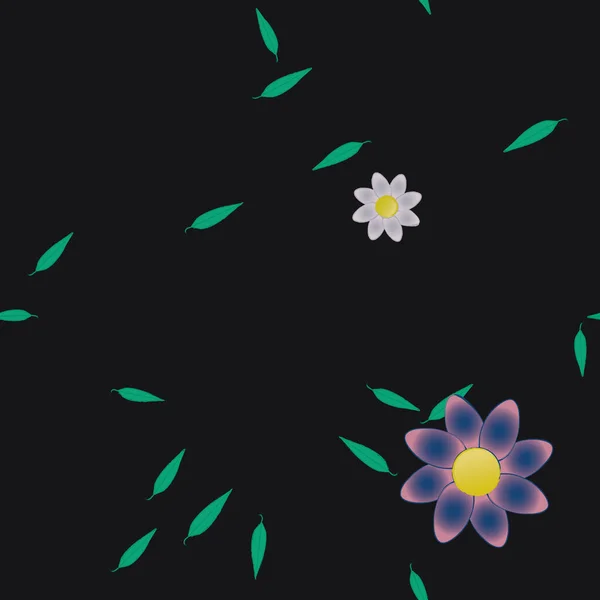 Flores Abstractas Con Hojas Verdes Fondo Sin Costuras Ilustración Vectorial — Vector de stock