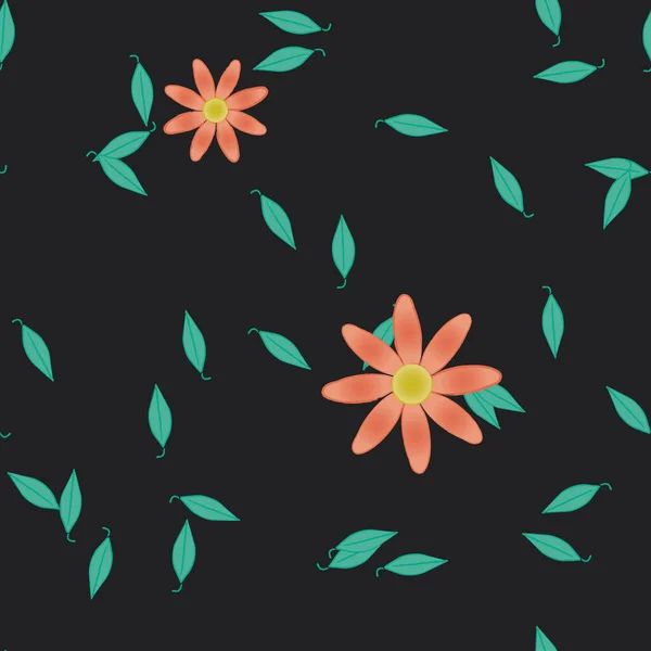 Flores Abstractas Con Hojas Verdes Fondo Sin Costuras Ilustración Vectorial — Vector de stock