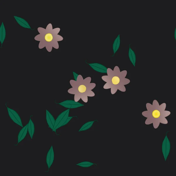 Fleurs Abstraites Avec Feuilles Vertes Fond Sans Couture Illustration Vectorielle — Image vectorielle