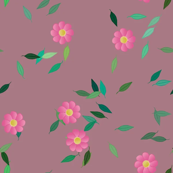 Fleurs Abstraites Avec Feuilles Vertes Fond Sans Couture Illustration Vectorielle — Image vectorielle