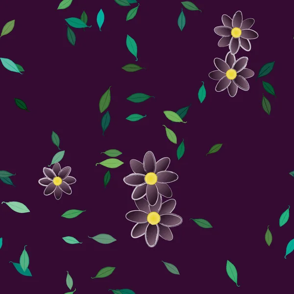 Seamless Pattern Simple Colorful Flowers Green Leaves Wallpaper Vector Illustration — Stock Vector