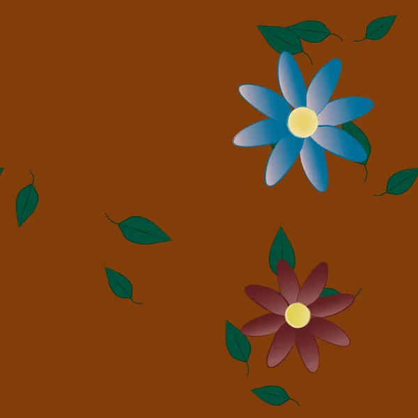 Fleurs Abstraites Avec Feuilles Vertes Fond Sans Couture Illustration Vectorielle — Image vectorielle