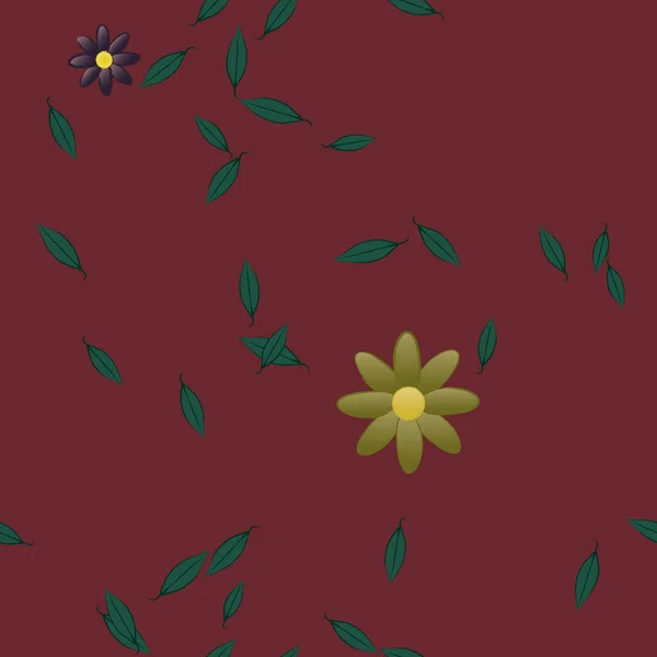 Flores Abstractas Con Hojas Verdes Fondo Sin Costuras Ilustración Vectorial — Vector de stock