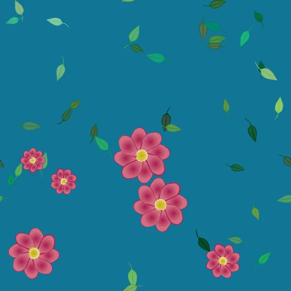 Flores Abstractas Con Hojas Verdes Fondo Sin Costuras Ilustración Vectorial — Archivo Imágenes Vectoriales