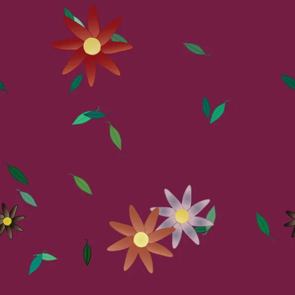 Fleurs Abstraites Avec Feuilles Vertes Fond Sans Couture Illustration Vectorielle — Image vectorielle