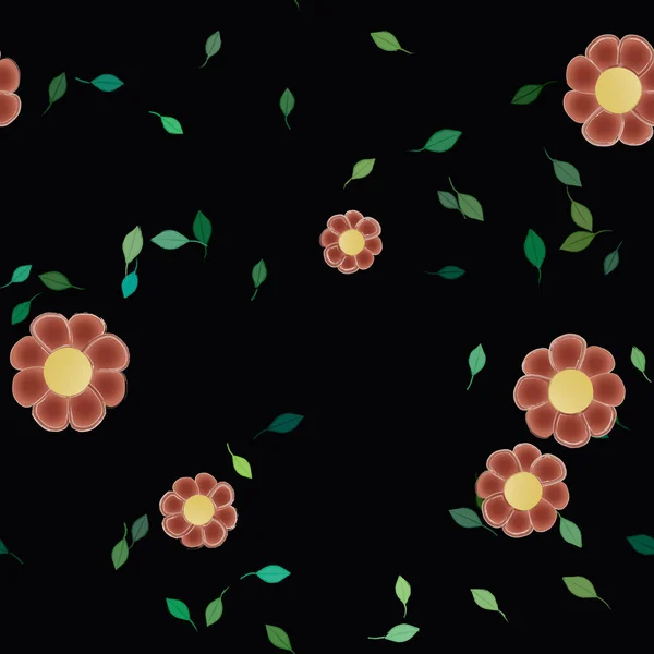 Elvont Virágok Zöld Levelek Zökkenőmentes Háttér Vektor Illusztráció — Stock Vector
