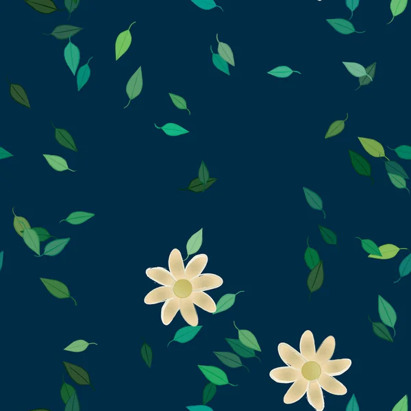 Hermosa Composición Con Flores Colores Simples Hojas Verdes Ilustración Vectorial — Archivo Imágenes Vectoriales