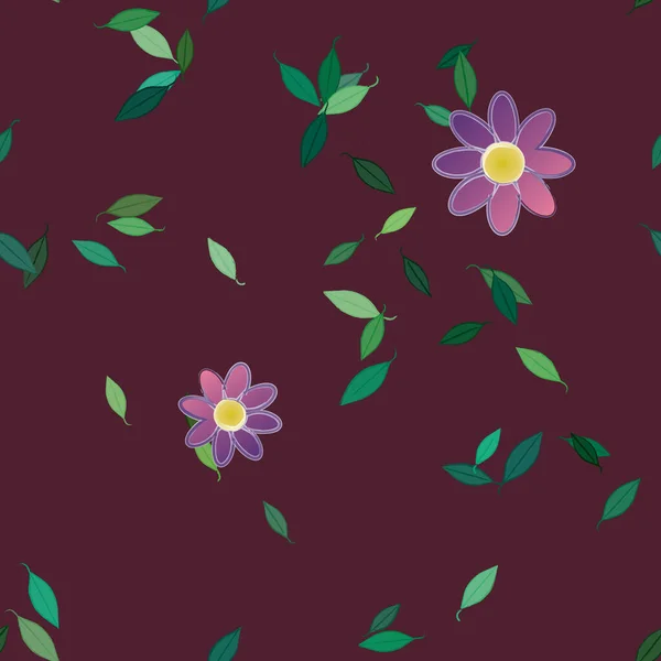 Flores Abstractas Con Hojas Verdes Fondo Sin Costuras Ilustración Vectorial — Vector de stock