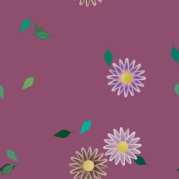 Flores Abstractas Con Hojas Verdes Fondo Sin Costuras Ilustración Vectorial — Vector de stock