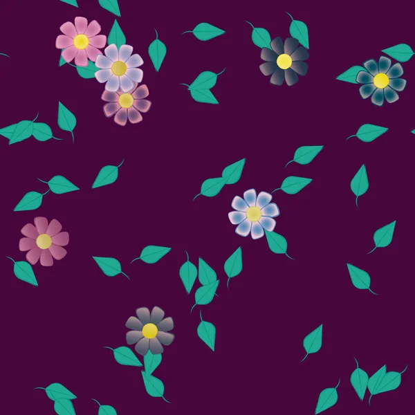 Fleurs Abstraites Avec Feuilles Vertes Fond Sans Couture Illustration Vectorielle — Image vectorielle