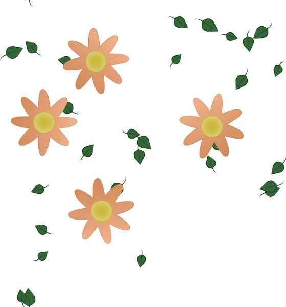 Hermosa Composición Con Flores Colores Simples Hojas Verdes Ilustración Vectorial — Vector de stock