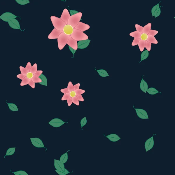 Composição Bonita Com Flores Coloridas Simples Folhas Verdes Ilustração Vetorial —  Vetores de Stock