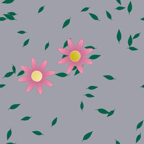 Flores Abstractas Con Hojas Verdes Fondo Sin Costuras Ilustración Vectorial — Archivo Imágenes Vectoriales