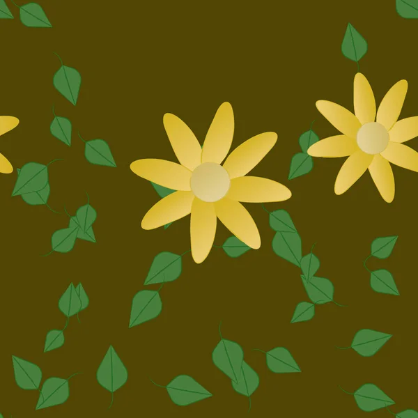 Abstrakta Blommor Med Gröna Blad Sömlös Bakgrund Vektor Illustration — Stock vektor