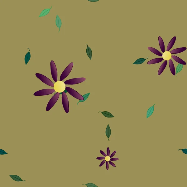 Flores Abstractas Con Hojas Verdes Fondo Sin Costuras Ilustración Vectorial — Vector de stock