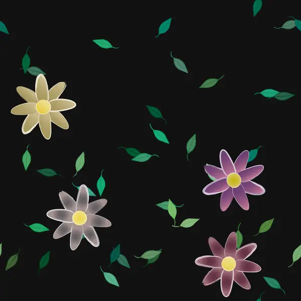 Flores Abstractas Con Hojas Verdes Fondo Sin Costuras Ilustración Vectorial — Vector de stock