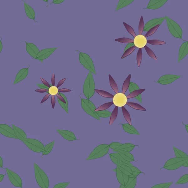 Flores Abstractas Con Hojas Verdes Fondo Sin Costuras Ilustración Vectorial — Vector de stock