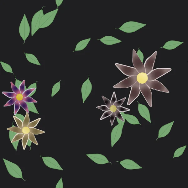 Flores Abstractas Con Hojas Verdes Fondo Sin Costuras Ilustración Vectorial — Archivo Imágenes Vectoriales