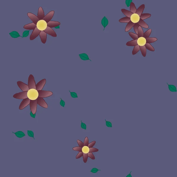 Motif Sans Couture Avec Des Fleurs Colorées Simples Feuilles Vertes — Image vectorielle