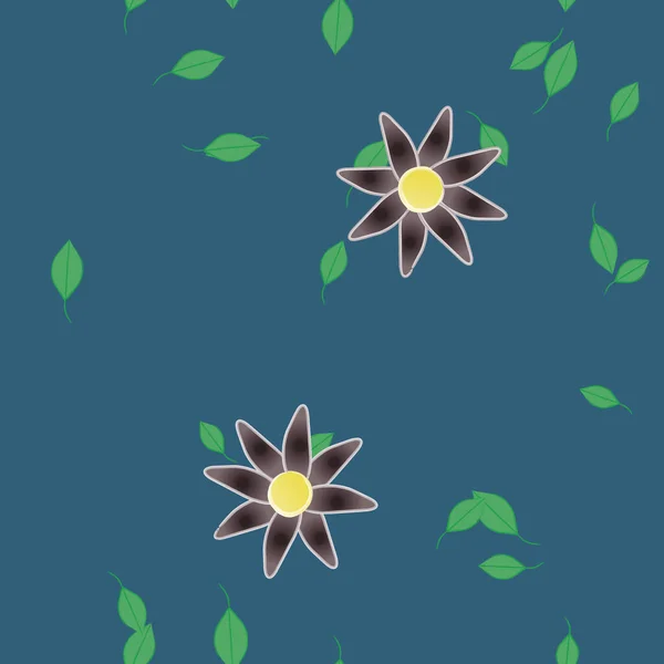 Fleurs Abstraites Avec Feuilles Vertes Fond Sans Couture Illustration Vectorielle — Image vectorielle