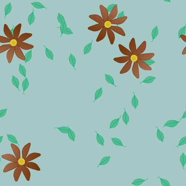 Flores Abstractas Con Hojas Verdes Fondo Sin Costuras Ilustración Vectorial — Vector de stock