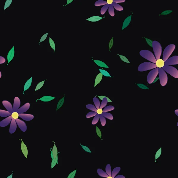 Flores Abstractas Con Hojas Verdes Fondo Sin Costuras Ilustración Vectorial — Vector de stock