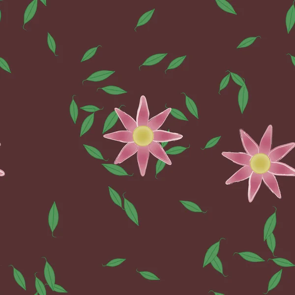 Fleurs Abstraites Avec Feuilles Vertes Fond Sans Couture Illustration Vectorielle — Image vectorielle