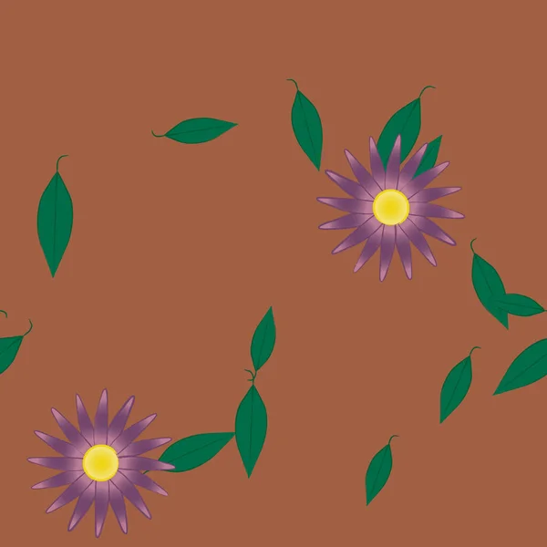 Flores Abstractas Con Hojas Verdes Fondo Sin Costuras Ilustración Vectorial — Archivo Imágenes Vectoriales