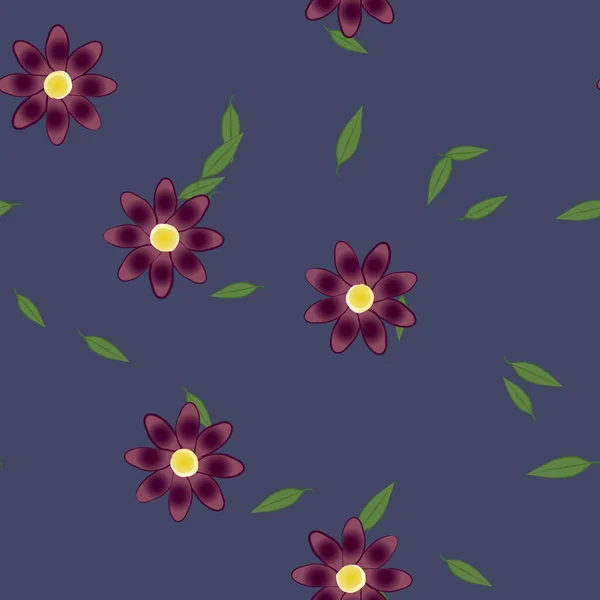 Motif Sans Couture Avec Des Fleurs Colorées Simples Feuilles Vertes — Image vectorielle