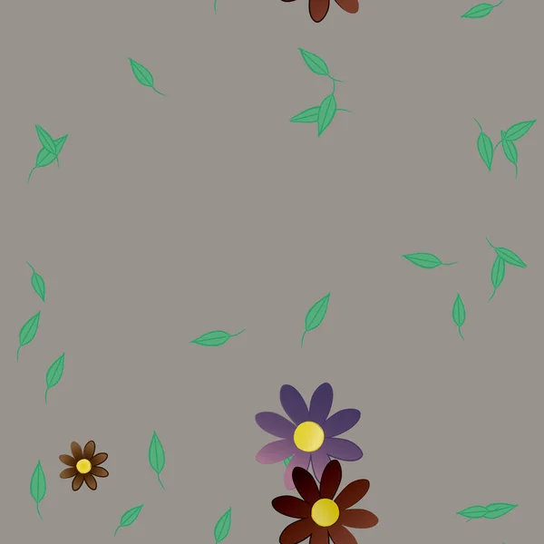 Fleurs Abstraites Avec Feuilles Vertes Fond Sans Couture Illustration Vectorielle — Image vectorielle