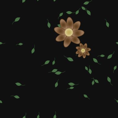 basit renkli çiçekleri olan serbest kompozisyon ve duvar kağıdı için yeşil yapraklar, vektör illüstrasyonu