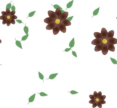 basit renkli çiçekleri olan serbest kompozisyon ve duvar kağıdı için yeşil yapraklar, vektör illüstrasyonu