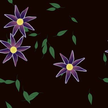 basit renkli çiçekleri olan serbest kompozisyon ve duvar kağıdı için yeşil yapraklar, vektör illüstrasyonu