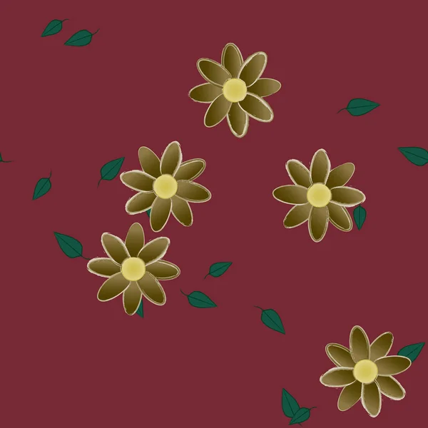 Composición Libre Con Flores Colores Simples Hojas Verdes Para Papel — Vector de stock