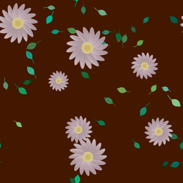 Motif Sans Couture Avec Des Fleurs Colorées Simples Feuilles Vertes — Image vectorielle