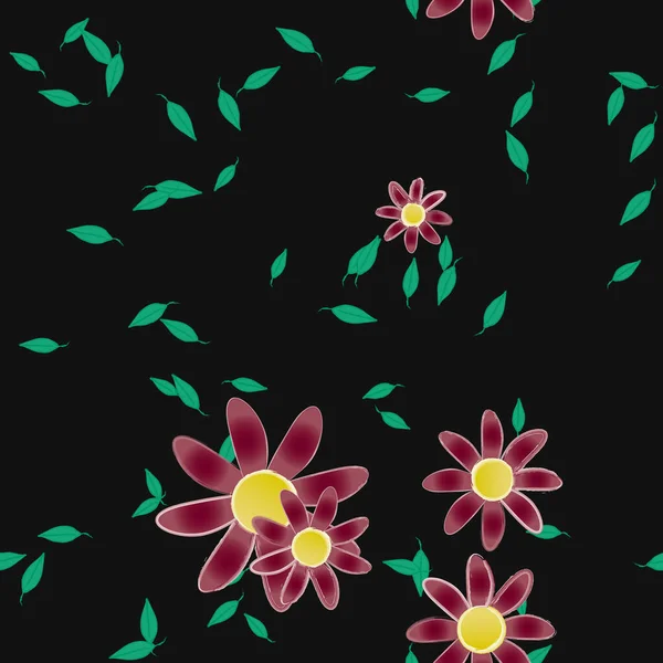 Composición Libre Con Flores Colores Simples Hojas Verdes Para Papel — Vector de stock