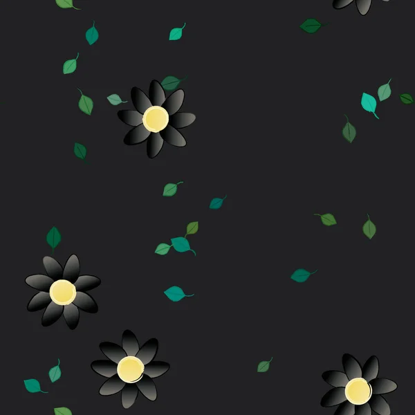 Motif Sans Couture Avec Des Fleurs Colorées Simples Feuilles Vertes — Image vectorielle