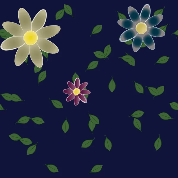 Composición Libre Con Flores Colores Simples Hojas Verdes Para Papel — Archivo Imágenes Vectoriales