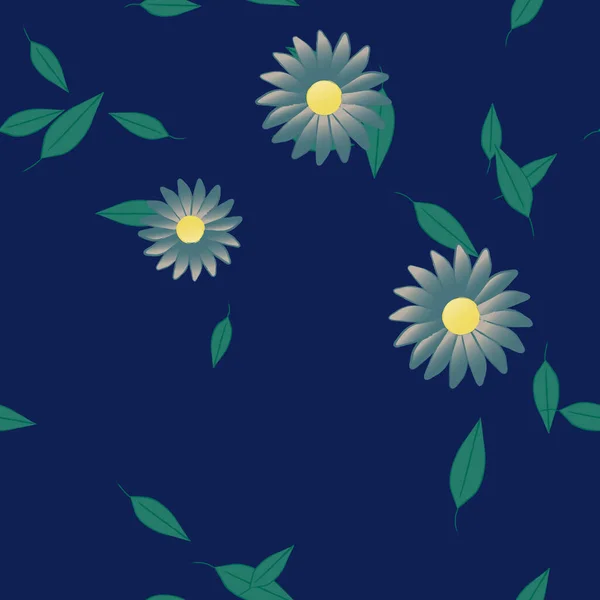 Zökkenőmentes Minta Egyszerű Színes Virágok Zöld Levelek Tapéta Vektor Illusztráció — Stock Vector