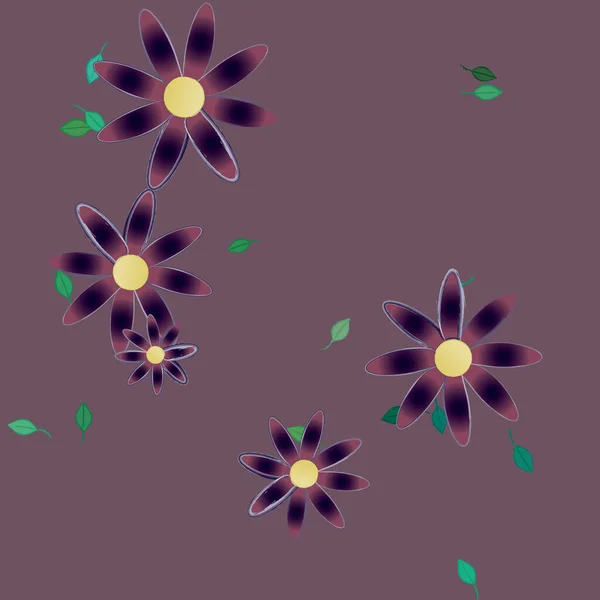 Motif Sans Couture Avec Des Fleurs Colorées Simples Feuilles Vertes — Image vectorielle