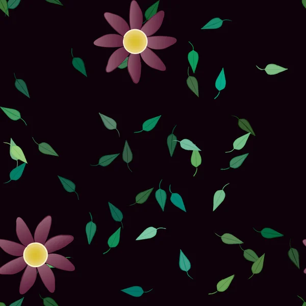 Motif Sans Couture Avec Des Fleurs Colorées Simples Feuilles Vertes — Image vectorielle