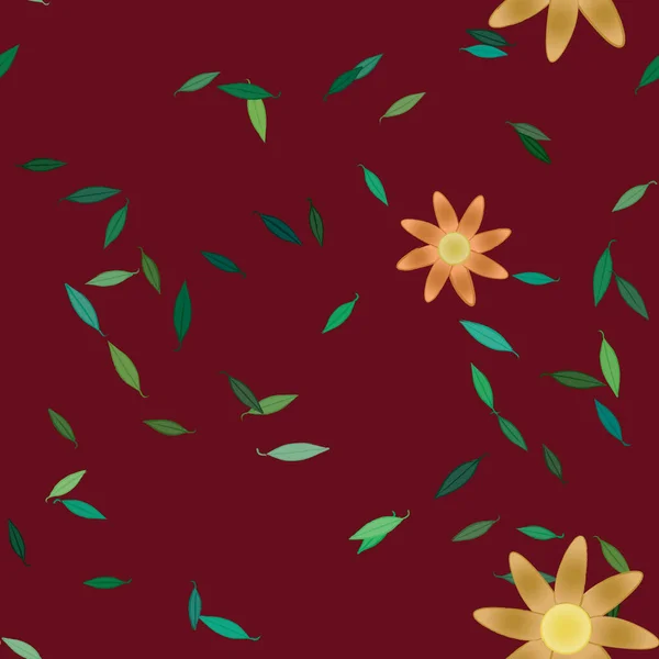 Motif Sans Couture Avec Des Fleurs Colorées Simples Feuilles Vertes — Image vectorielle